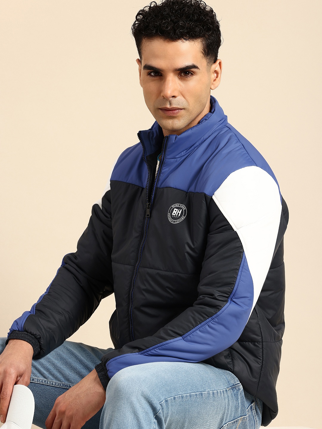 

Being Human Colourblocked Padded Jacket, Navy blue