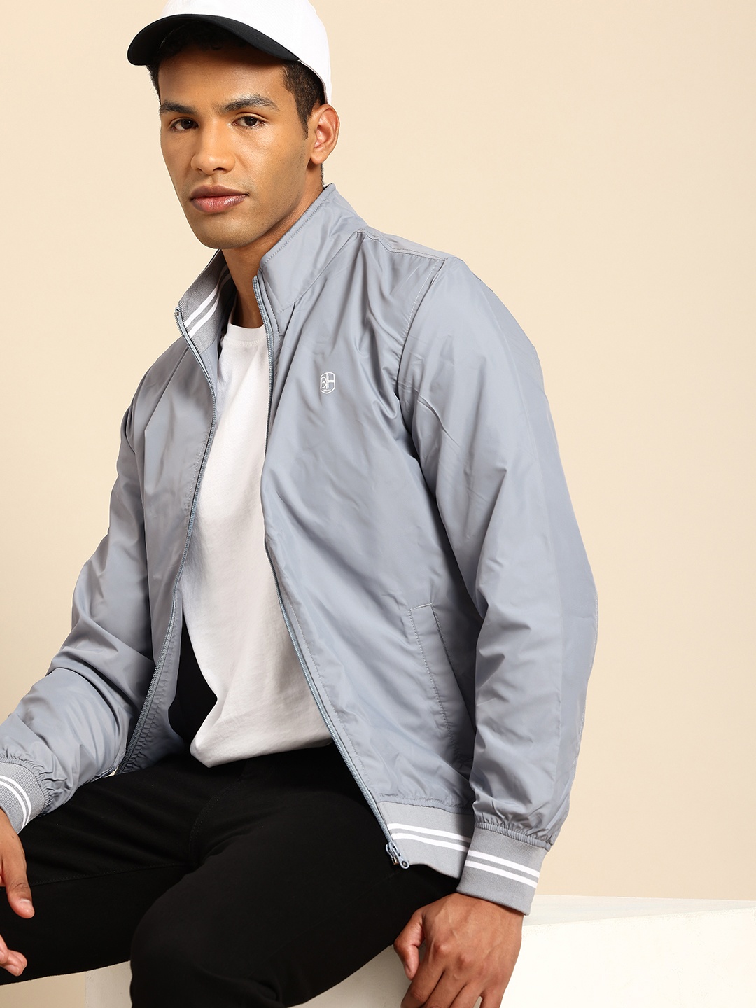 

Being Human Windcheater Jacket with Ribbed Cuffs & Hem, Grey