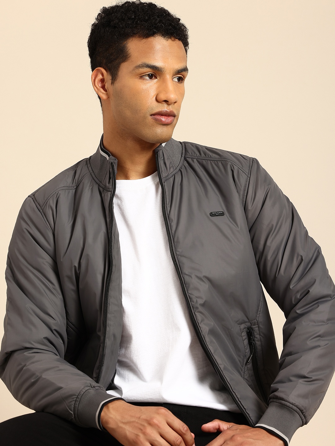 

Being Human Padded Jacket with Ribbed Cuffs & Hem, Grey