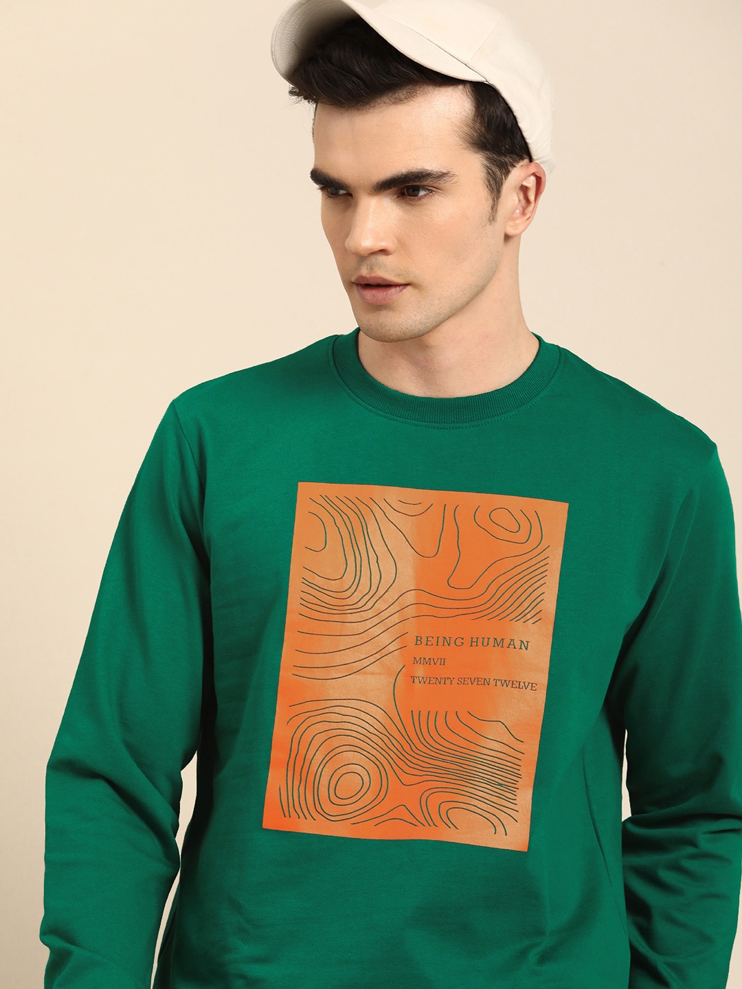 

Being Human Men Brand Logo Print Pure Cotton Sweatshirt, Green