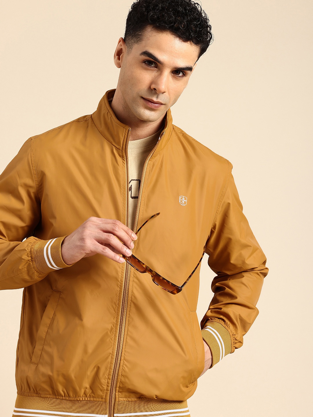 

Being Human Mock Collar Varsity Jacket, Camel brown