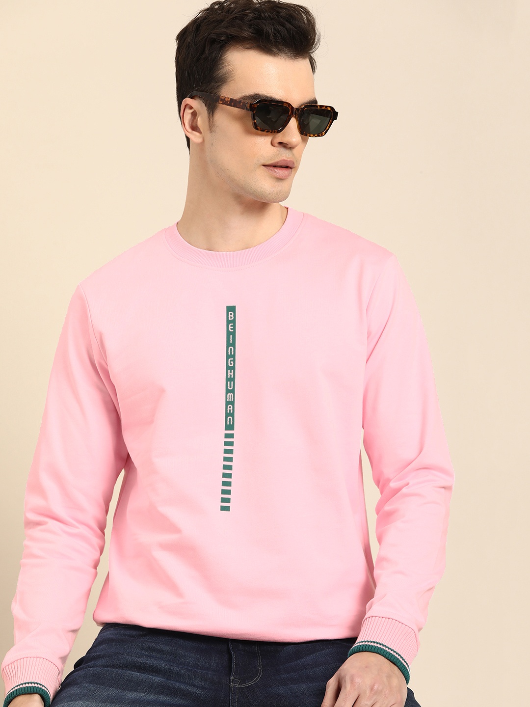 

Being Human Men Brand Logo Print Pure Cotton Sweatshirt, Pink