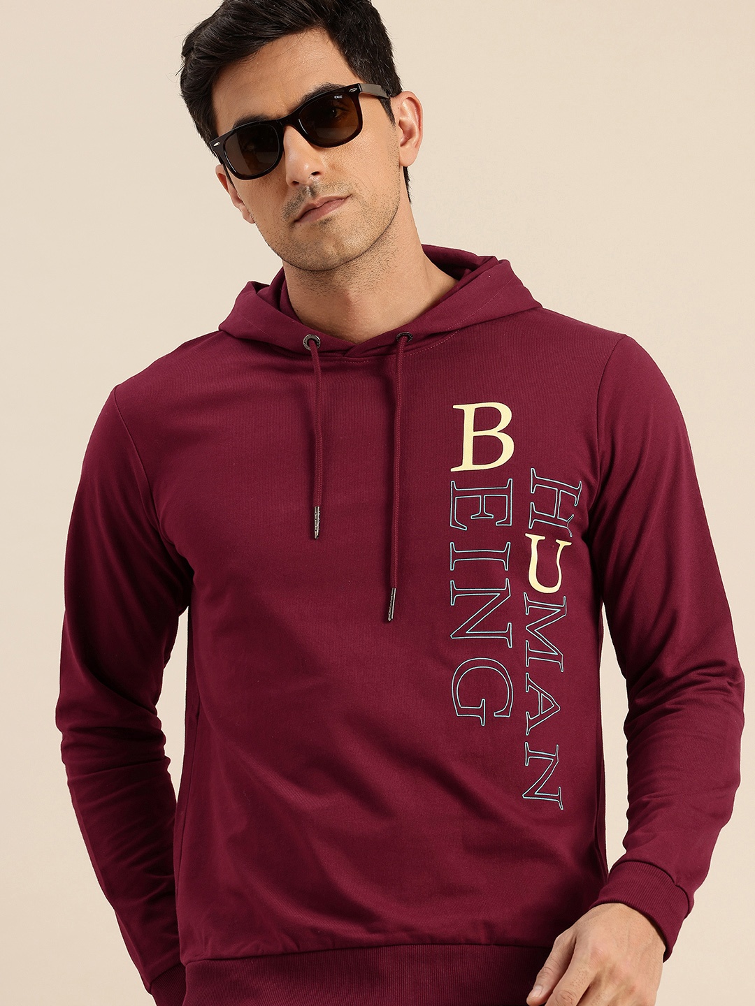 

Being Human Pure Cotton Brand Logo Printed Hooded Pullover Sweatshirt, Maroon