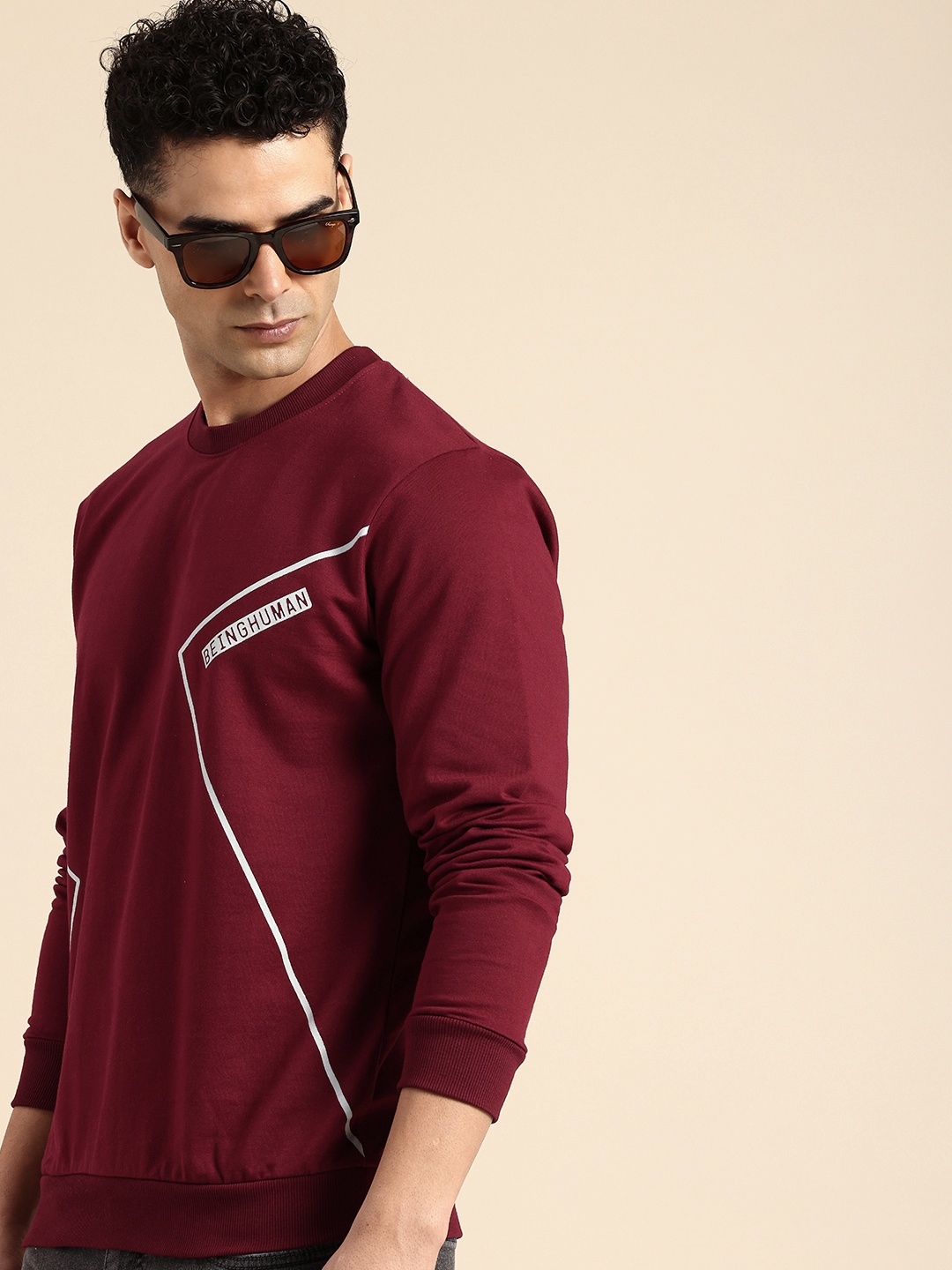 

Being Human Pure Cotton Printed Sweatshirt, Maroon