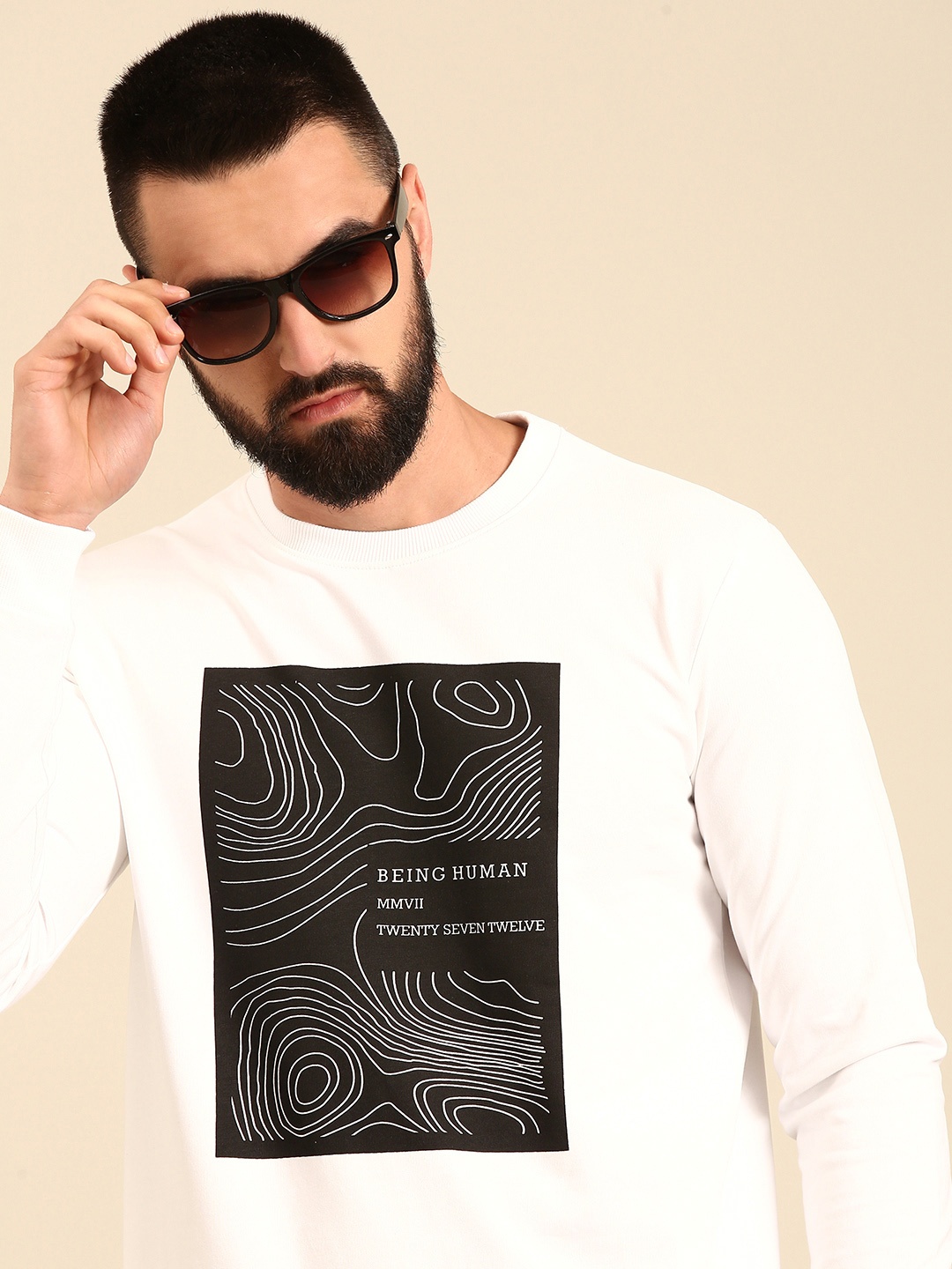 

Being Human Graphic Printed Pure Cotton Sweatshirt, White