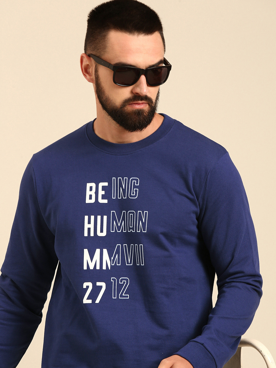 

Being Human Pure Cotton Brand Logo Printed Sweatshirt, Navy blue