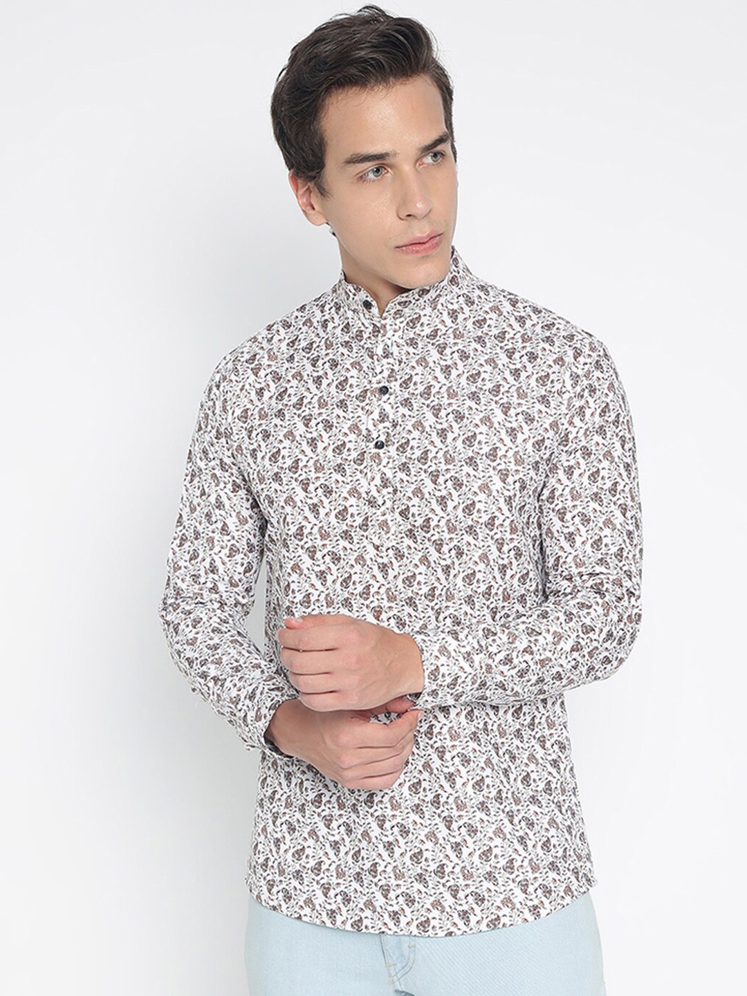 

COLORWINGS Floral Printed Band Collar Straight Kurta, White