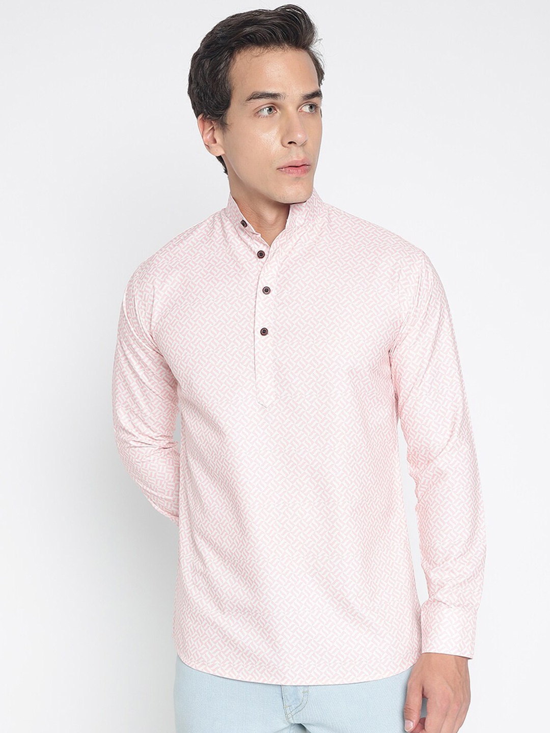 

COLORWINGS Geometric Printed Band Collar Straight Kurta, White