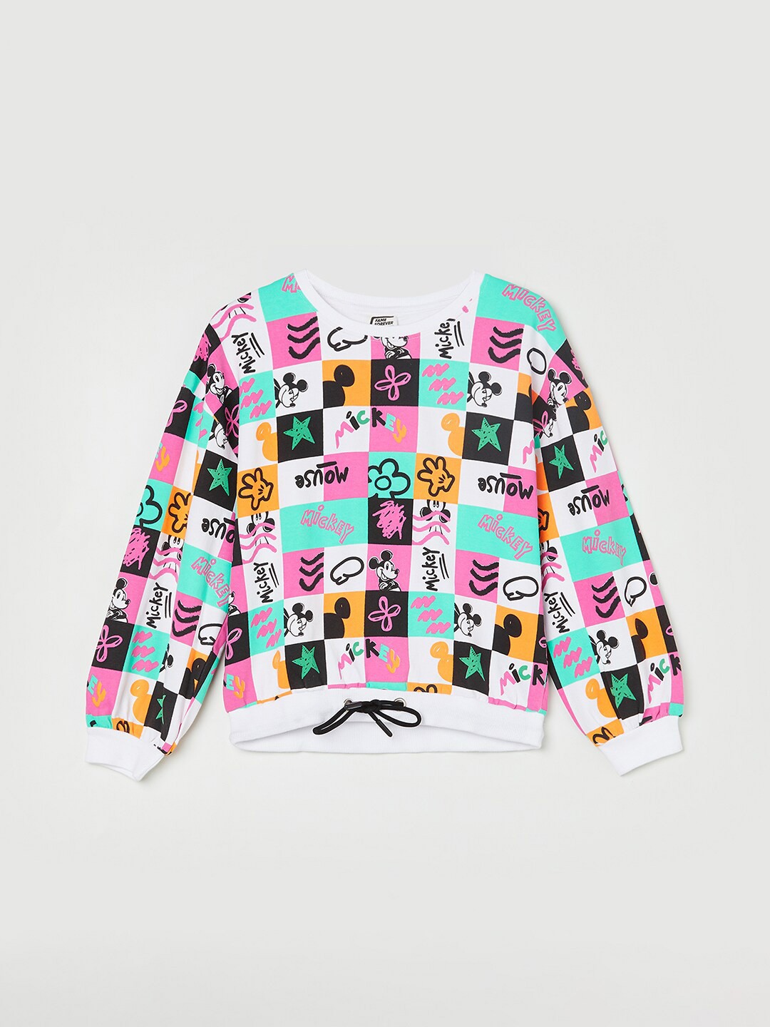 

Fame Forever by Lifestyle Girls Mickey Mouse Printed Cotton Sweatshirt, White
