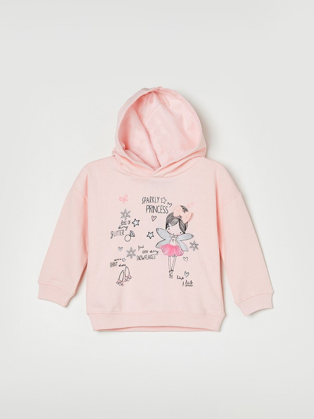 

Juniors by Lifestyle Girls Graphic Printed Hooded Pure Cotton Pullover, Peach
