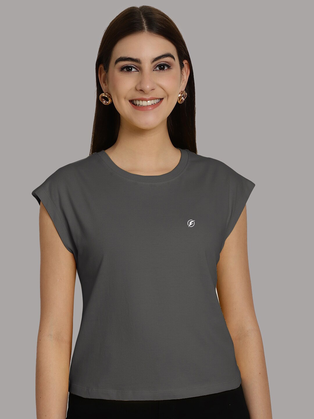

Friskers Extended Sleeves Round Neck Pure Cotton T-shirt, Grey