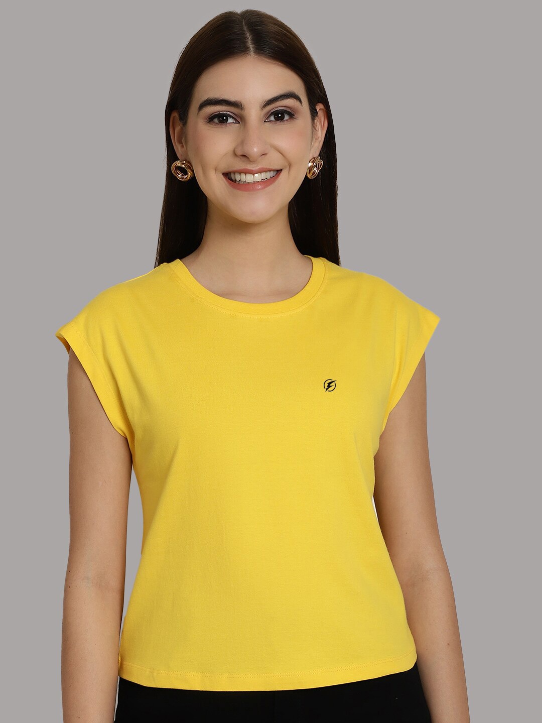 

Friskers Extended Sleeves Round Neck Pure Cotton T-shirt, Yellow