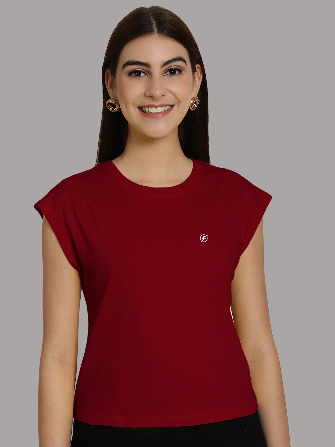 

Friskers Extended Sleeves Round Neck Pure Cotton T-shirt, Maroon