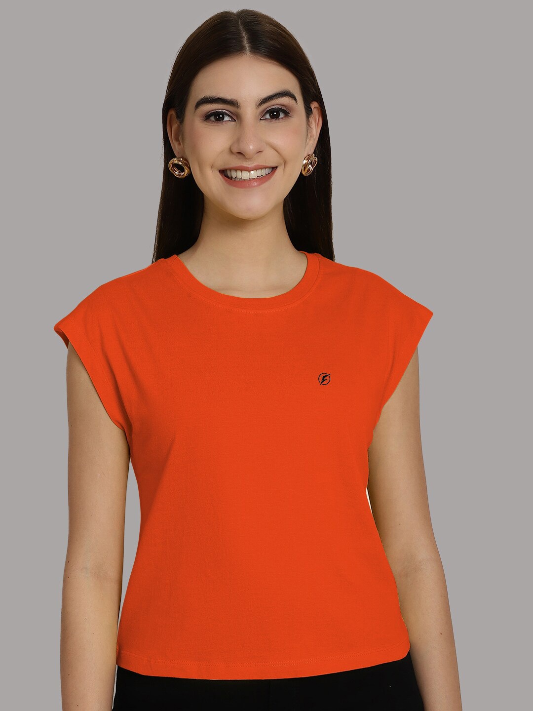

Friskers Extended Sleeves Round Neck Pure Cotton T-shirt, Orange