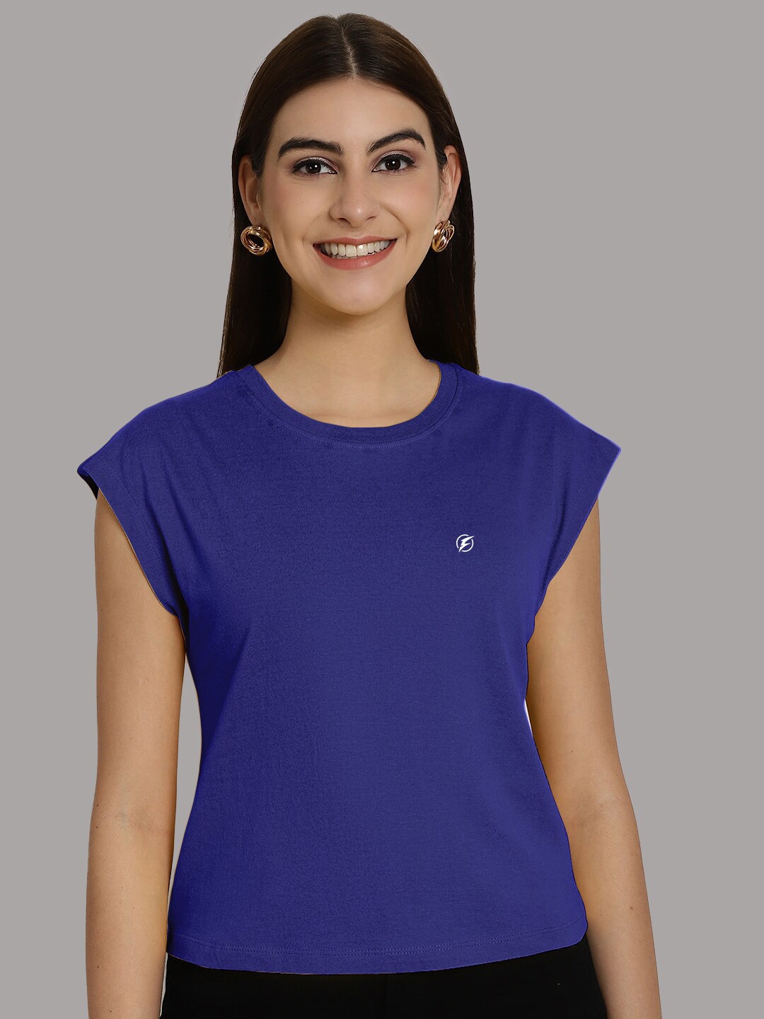 

Friskers Extended Sleeves Round Neck Pure Cotton T-shirt, Blue