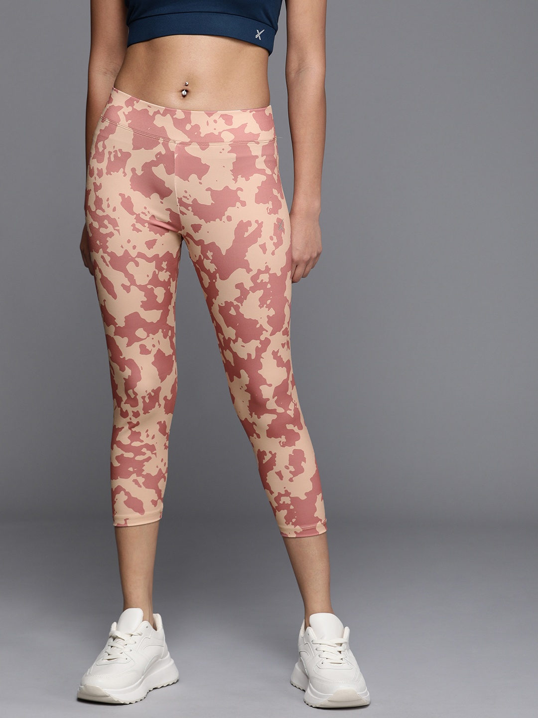 

HRX by Hrithik Roshan Women Printed Rapid-Dry Training Tights, Peach