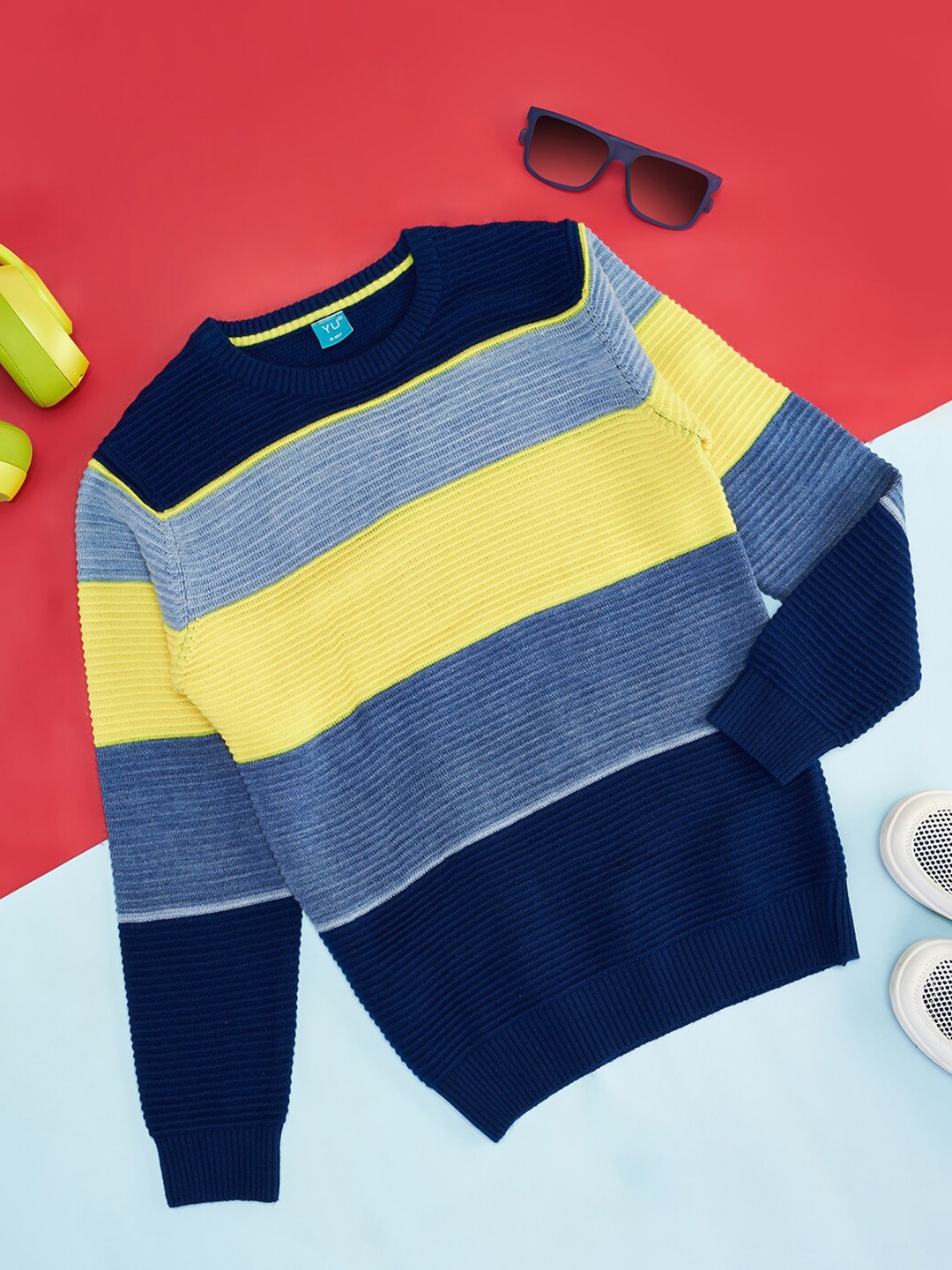 

YU by Pantaloons Boys Striped Acrylic Pullover, Navy blue