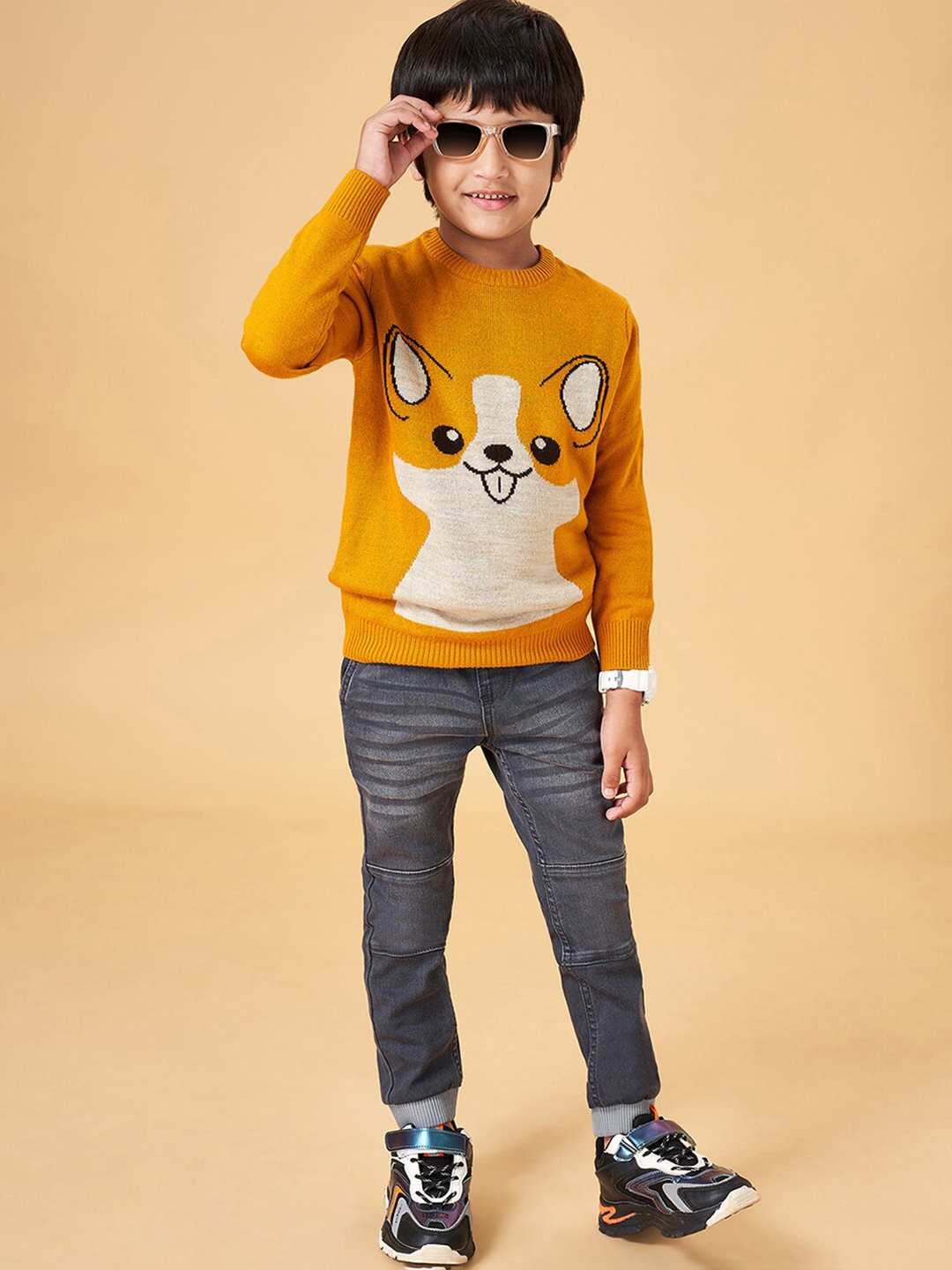 

YU by Pantaloons Boys Printed Acrylic Pullover Sweater, Yellow