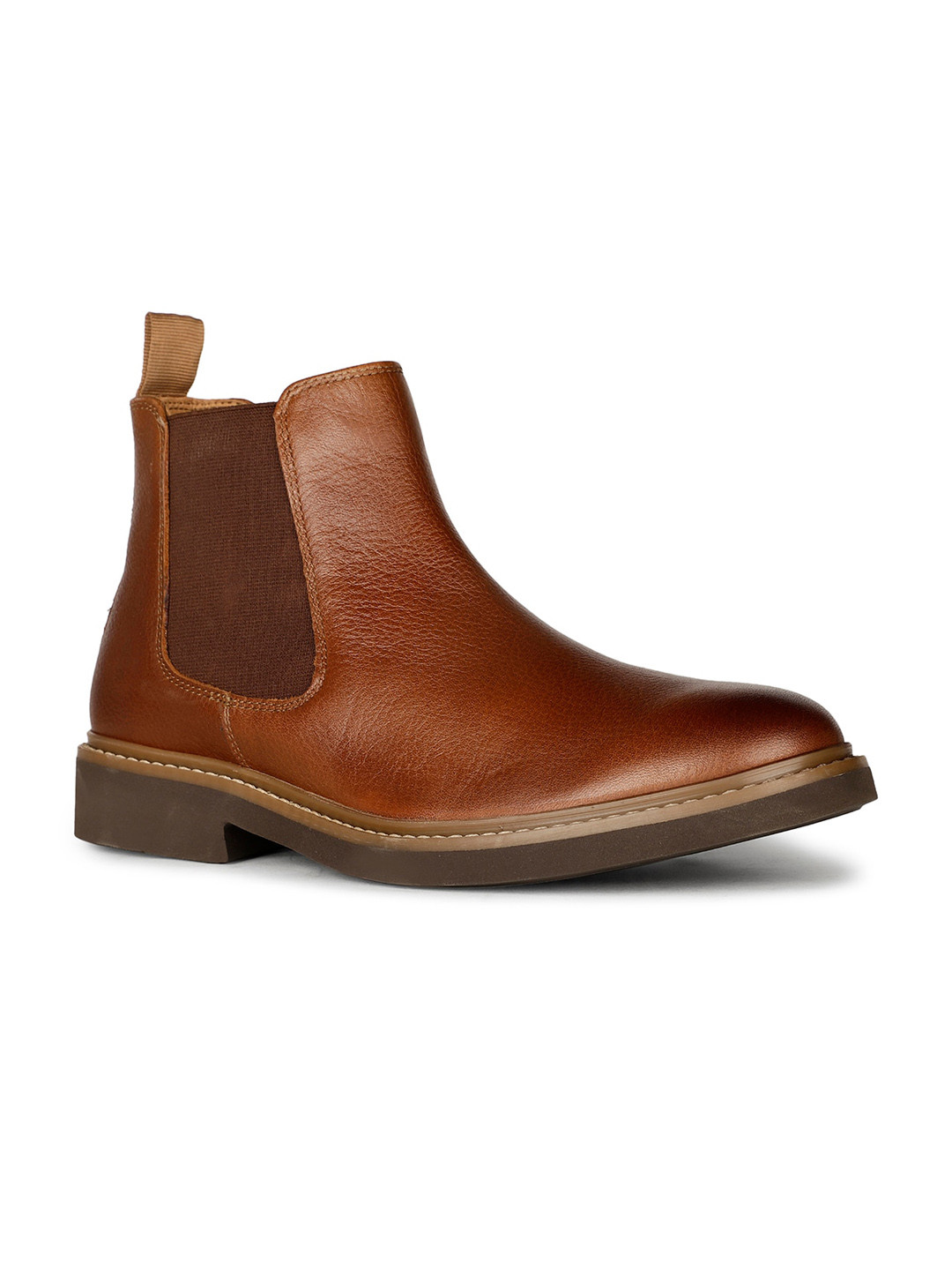 

Hush Puppies Men Textured Leather Mid-Top Chelsea Boots, Brown