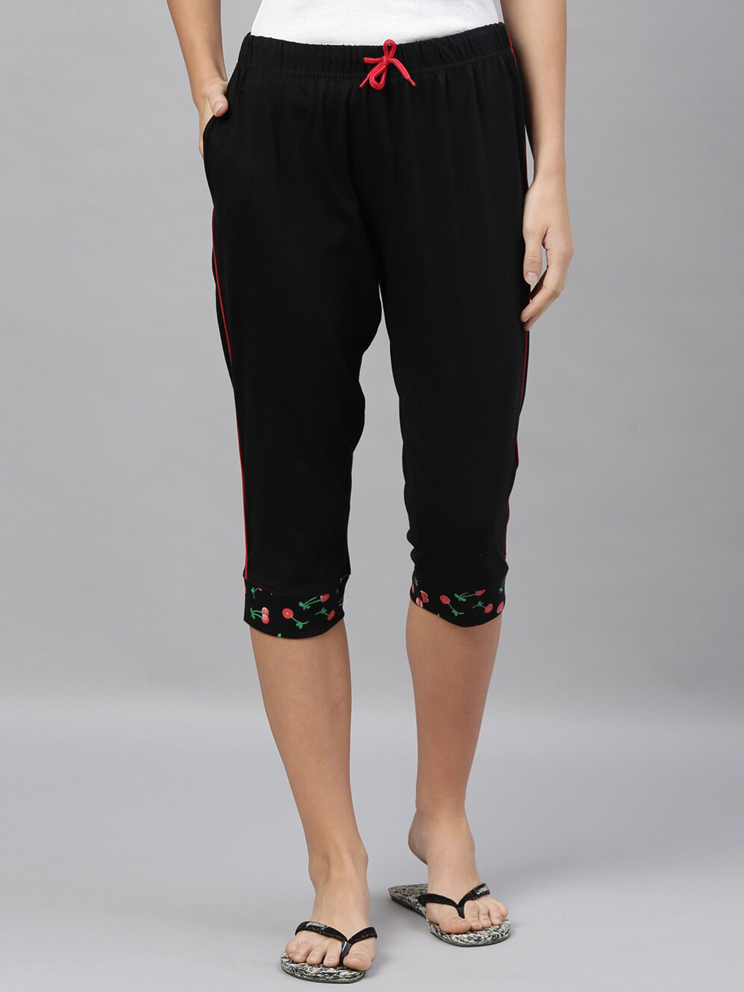 

Kryptic Women Printed Pure Cotton Capris, Black