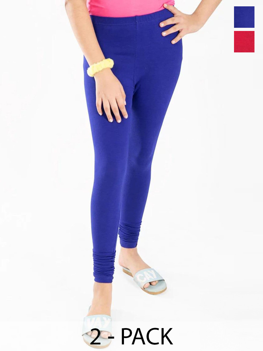 

FRENCH KLEIDER Girls Pack Of 2 Cotton Churidar-Length Leggings, Red