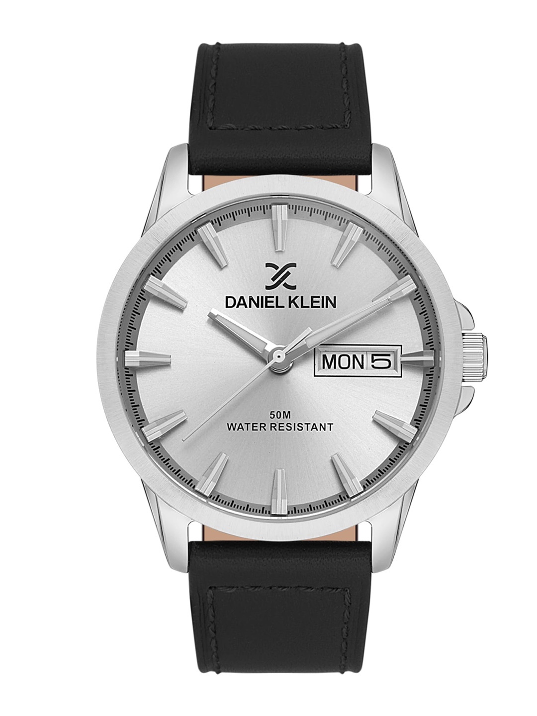 

Daniel Klein Men Leather Straps Analogue Calendar Watch DK.1.13542-1, Silver