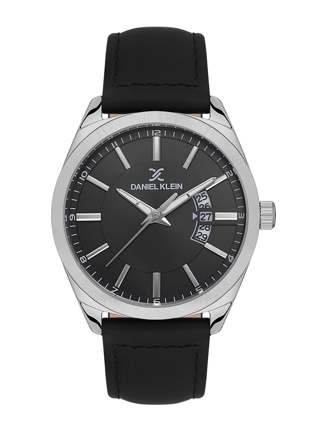 

Daniel Klein Men Leather Straps Analogue Date Aperture Watch DK.1.13555-1, Black