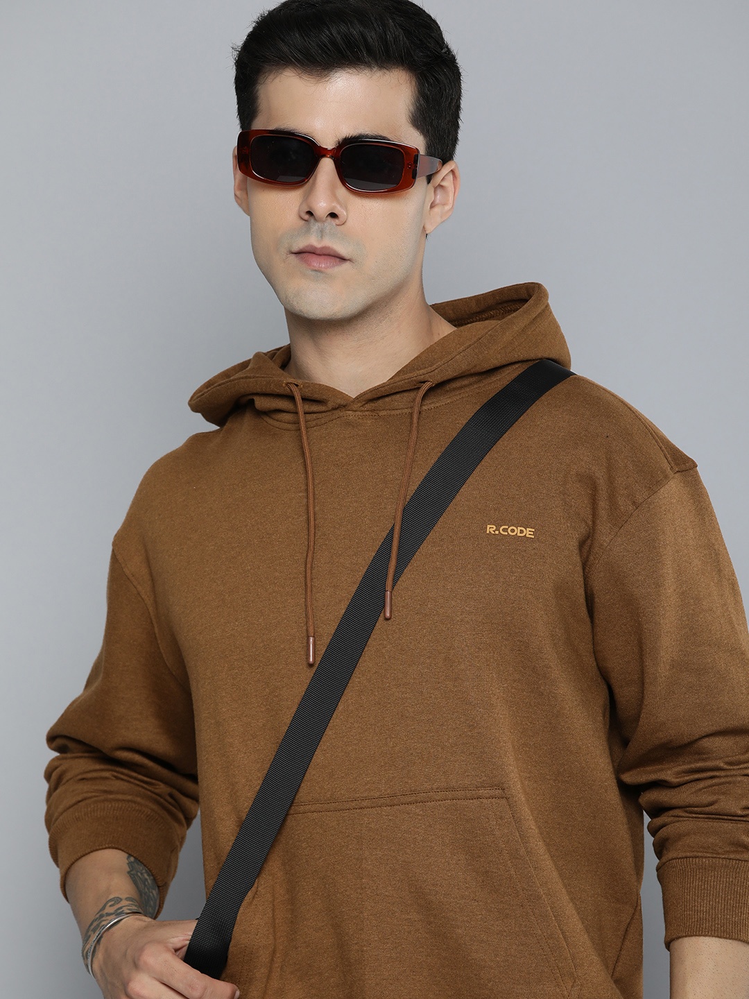 

R.Code by The Roadster Life Co. Men Hooded Sweatshirt, Brown