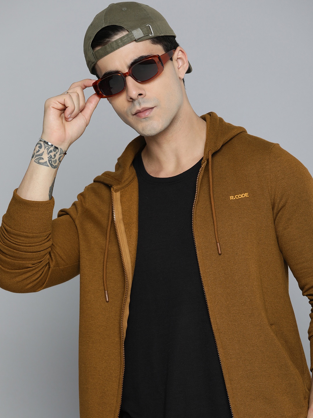 

R.Code by The Roadster Life Co. Men Hooded Sweatshirt, Mustard