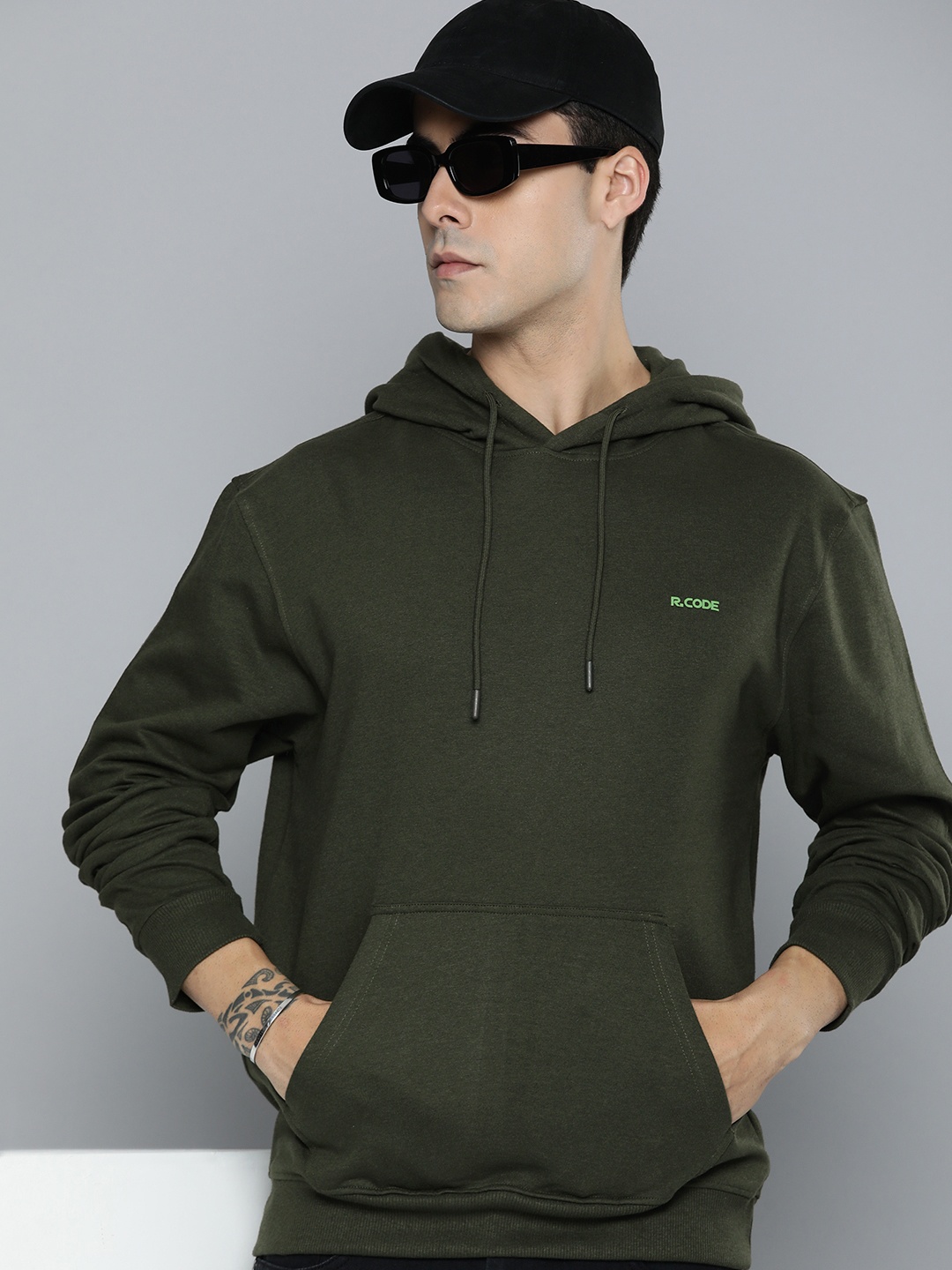 

R.Code by The Roadster Life Co. Men Hooded Sweatshirt, Olive