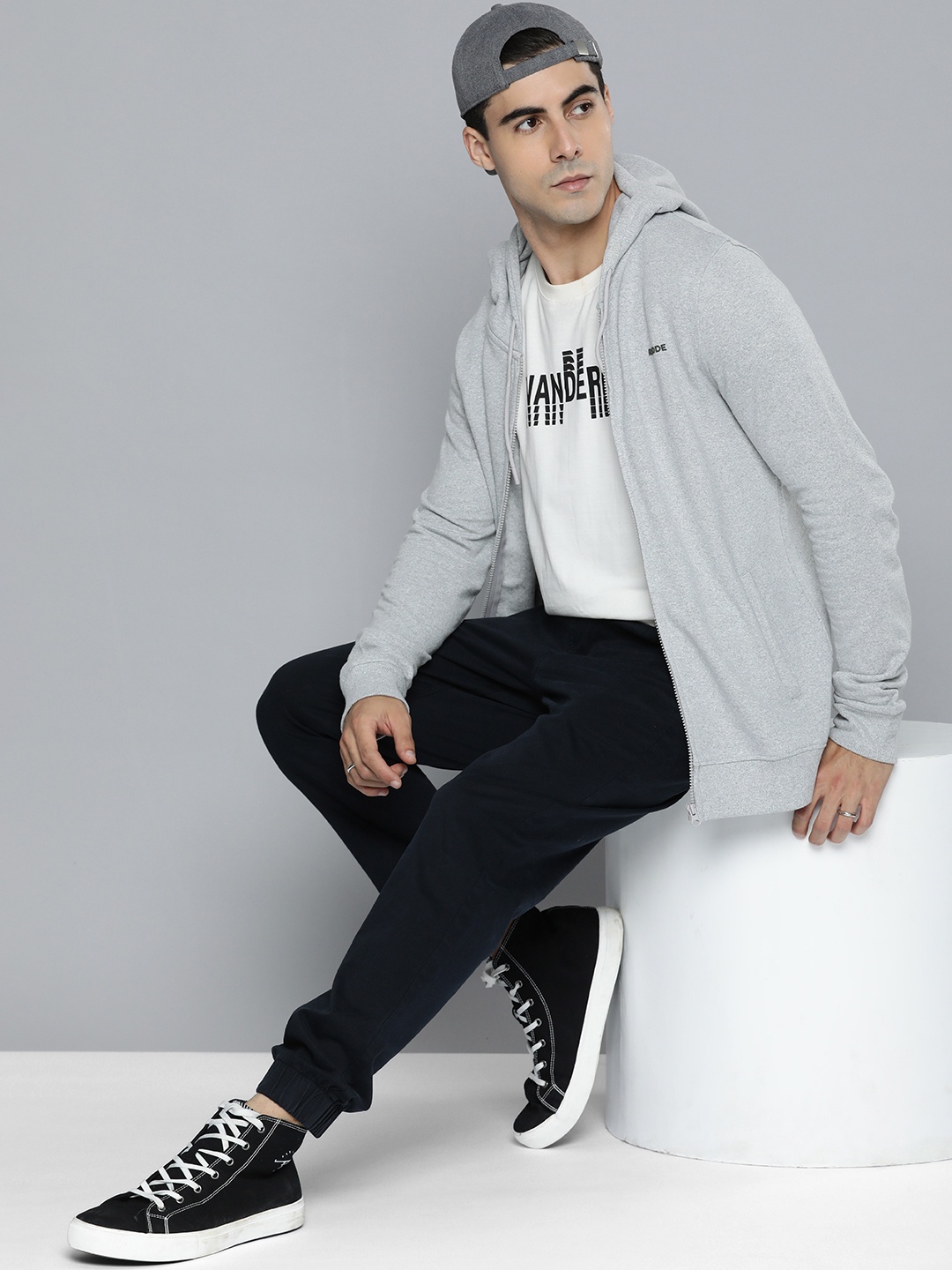 

R.Code by The Roadster Life Co. Men Hooded Sweatshirt, Grey melange