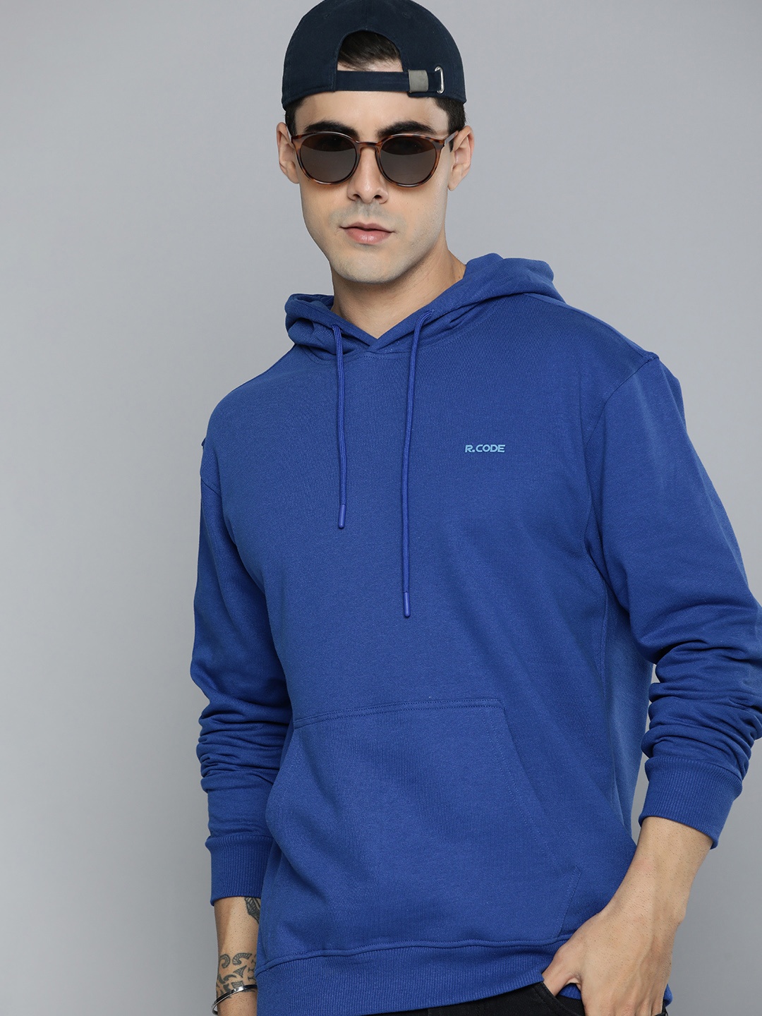 R.Code by The Roadster Life Co. Men Hooded Sweatshirt, Blue