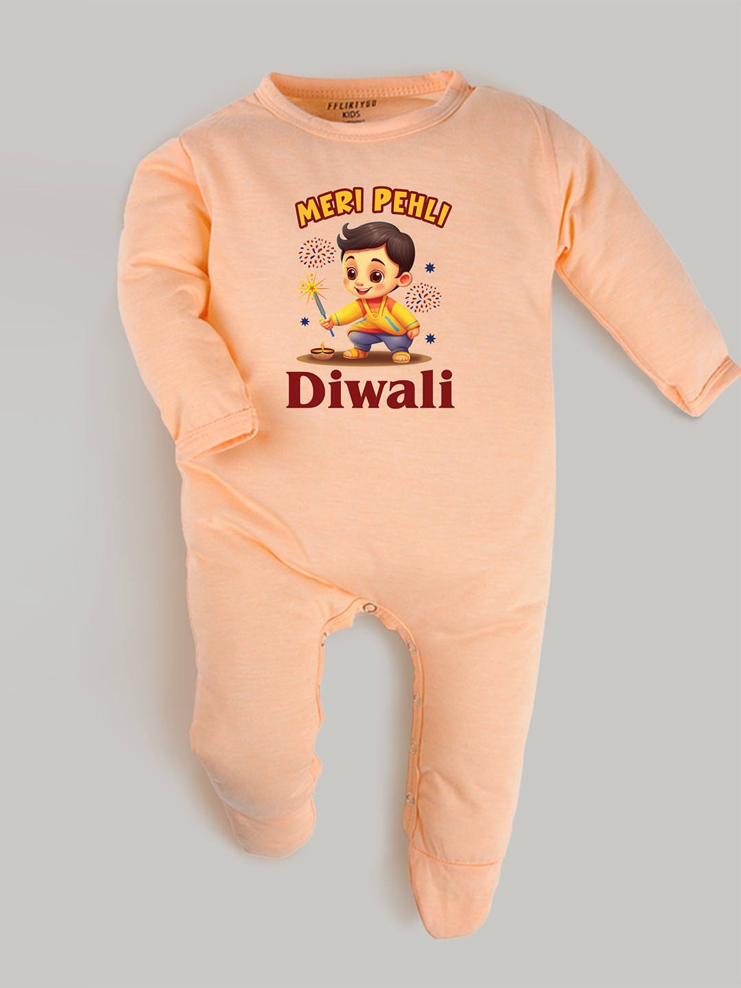 

FFLIRTYGO Infants Kids Printed Pure Cotton Sleepsuit, Peach
