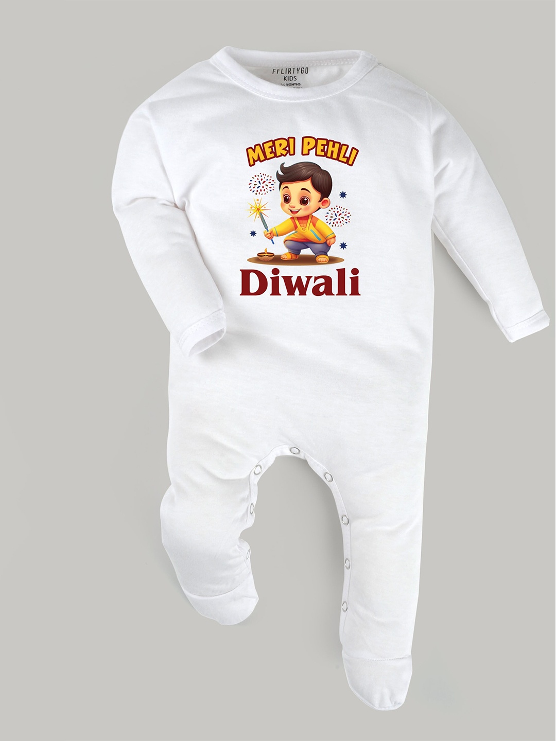 

FFLIRTYGO Infants Kids Printed Pure Cotton Sleepsuit, White