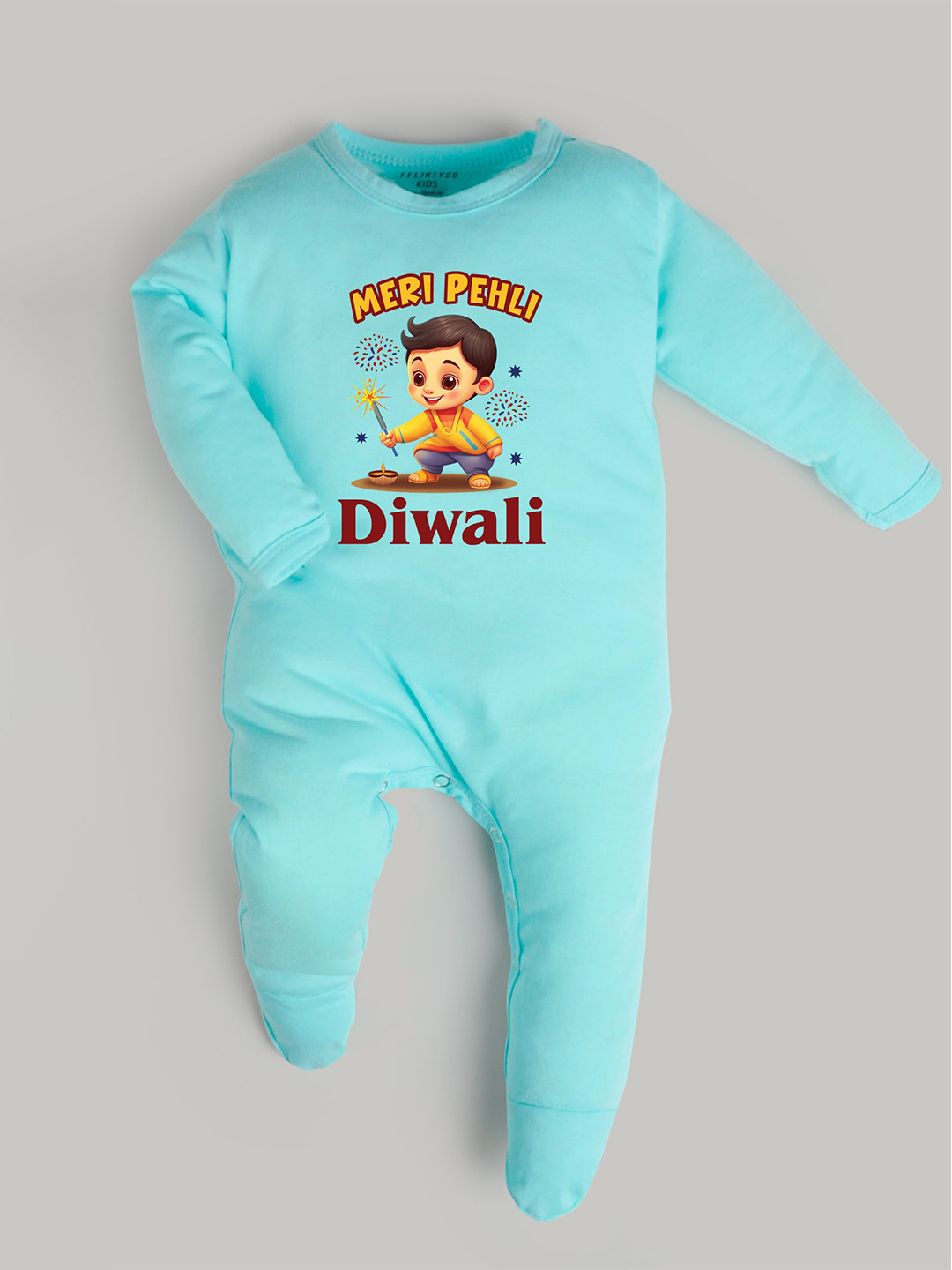 

FFLIRTYGO Infants Kids Printed Pure Cotton Sleepsuit, Turquoise blue