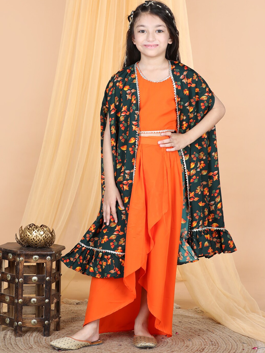 

Cutiekins Girls Round Neck Top with Dhoti Pants & Shrug, Orange