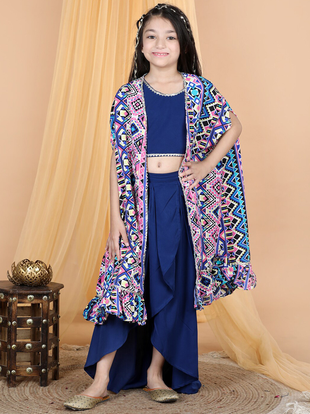 

Cutiekins Girls Round Neck Top with Skirt & Shrug, Navy blue