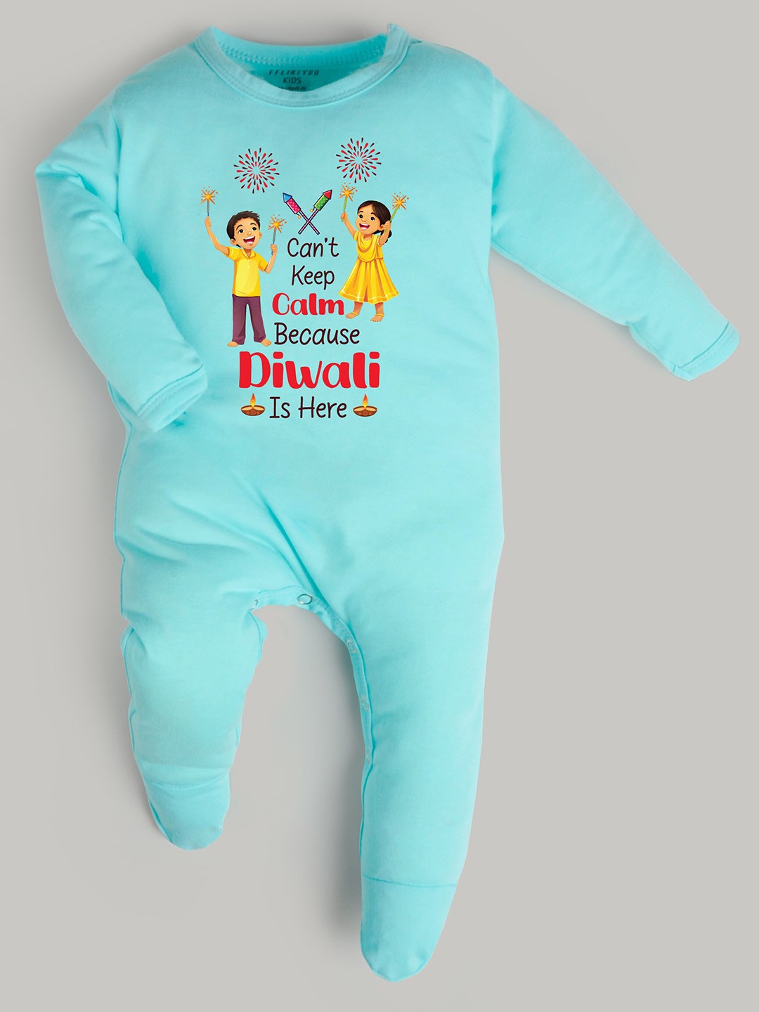 

FFLIRTYGO Infants Kids Printed Pure Cotton Sleepsuit, Turquoise blue