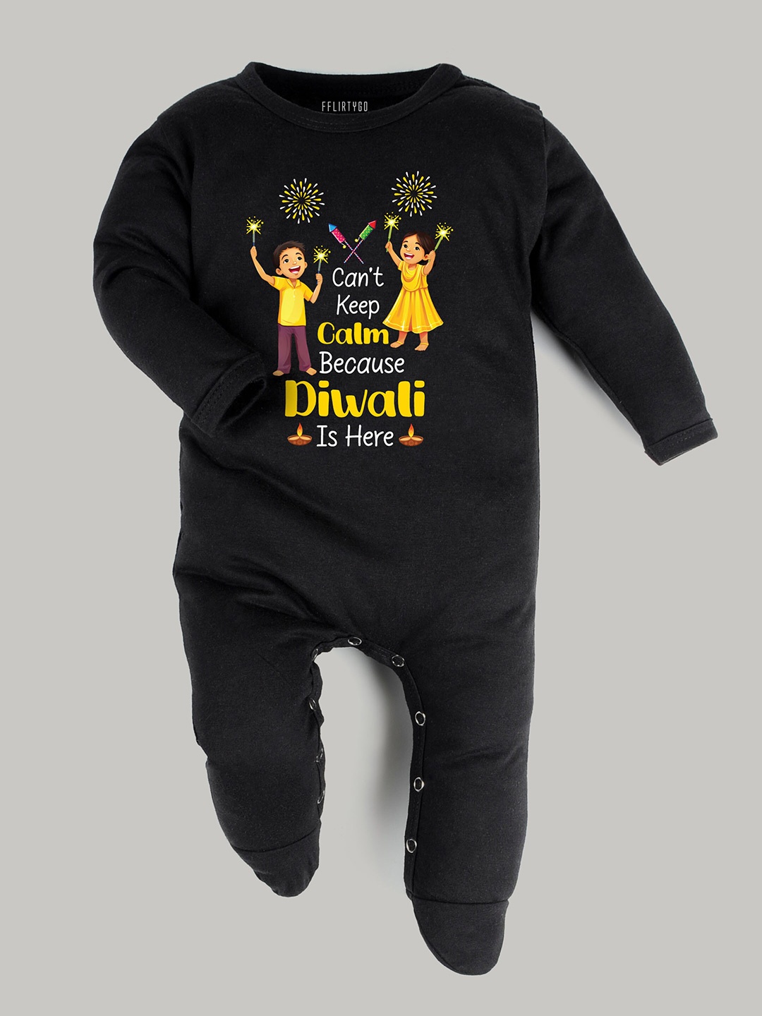 

FFLIRTYGO Infants Kids Printed Pure Cotton Sleepsuit, Black