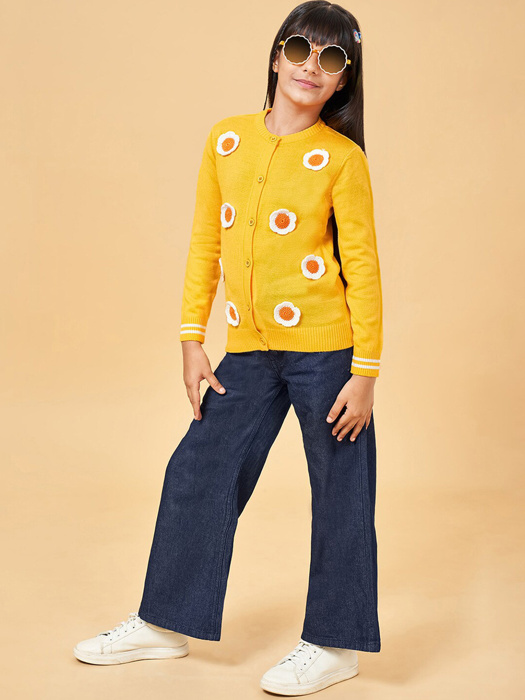 

YU by Pantaloons Girls Floral Cardigan Sweater, Yellow