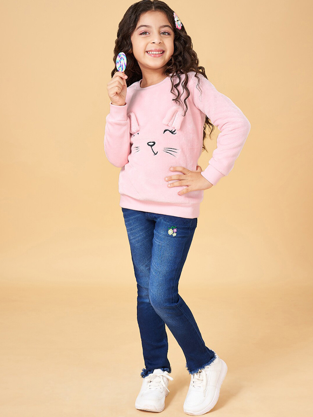 

YU by Pantaloons Girls Graphic Embroidered Pullover Sweaters, Pink