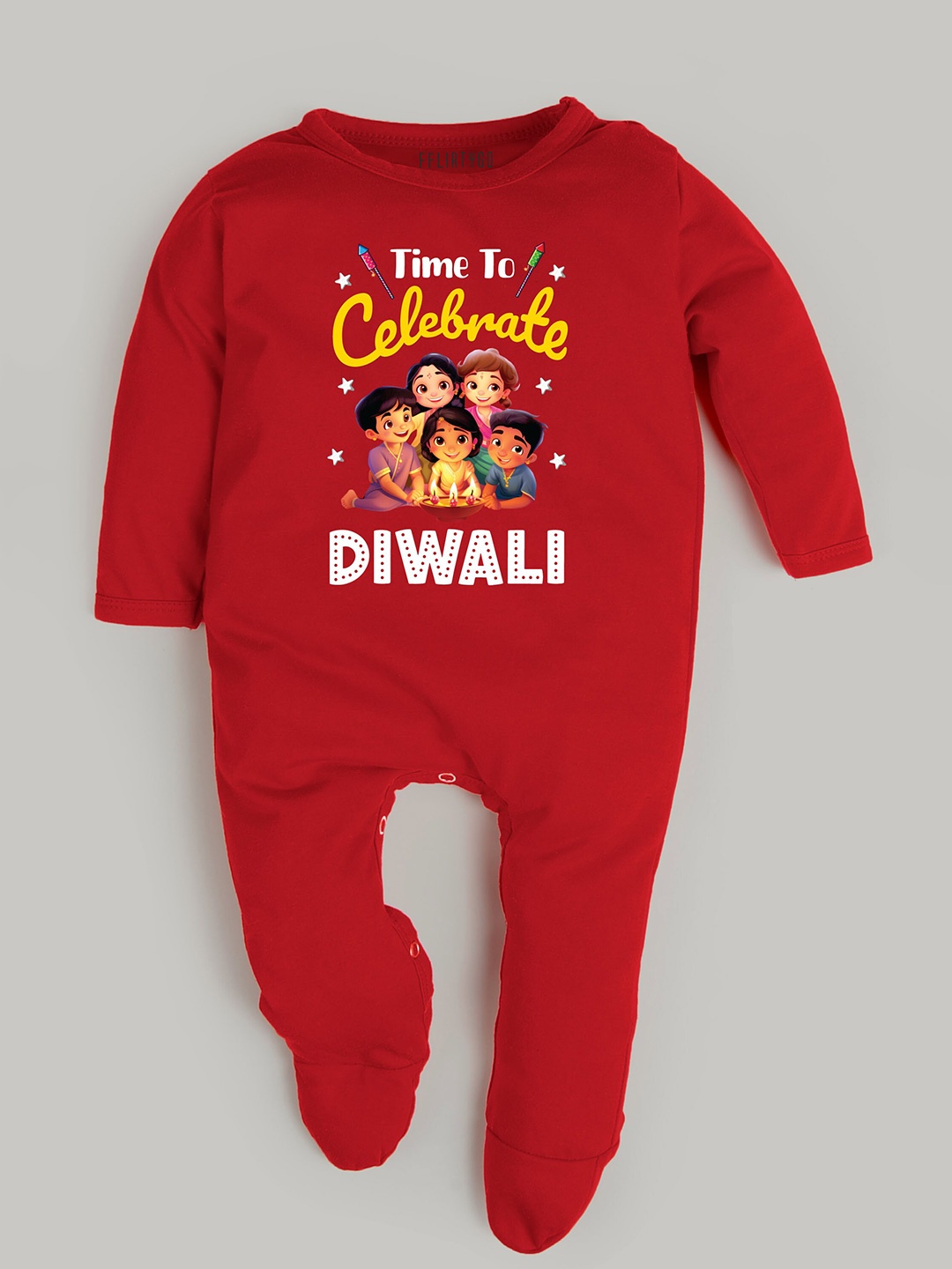 

FFLIRTYGO Infants Printed Pure Cotton Sleepsuit, Red