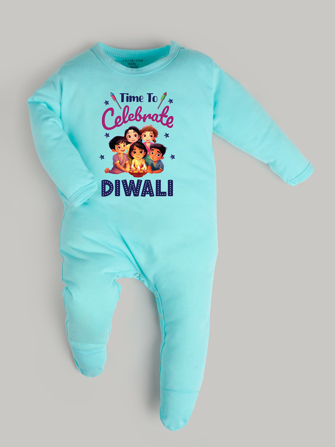 

FFLIRTYGO Infants Kids Graphic Printed Cotton Sleepsuit, Turquoise blue