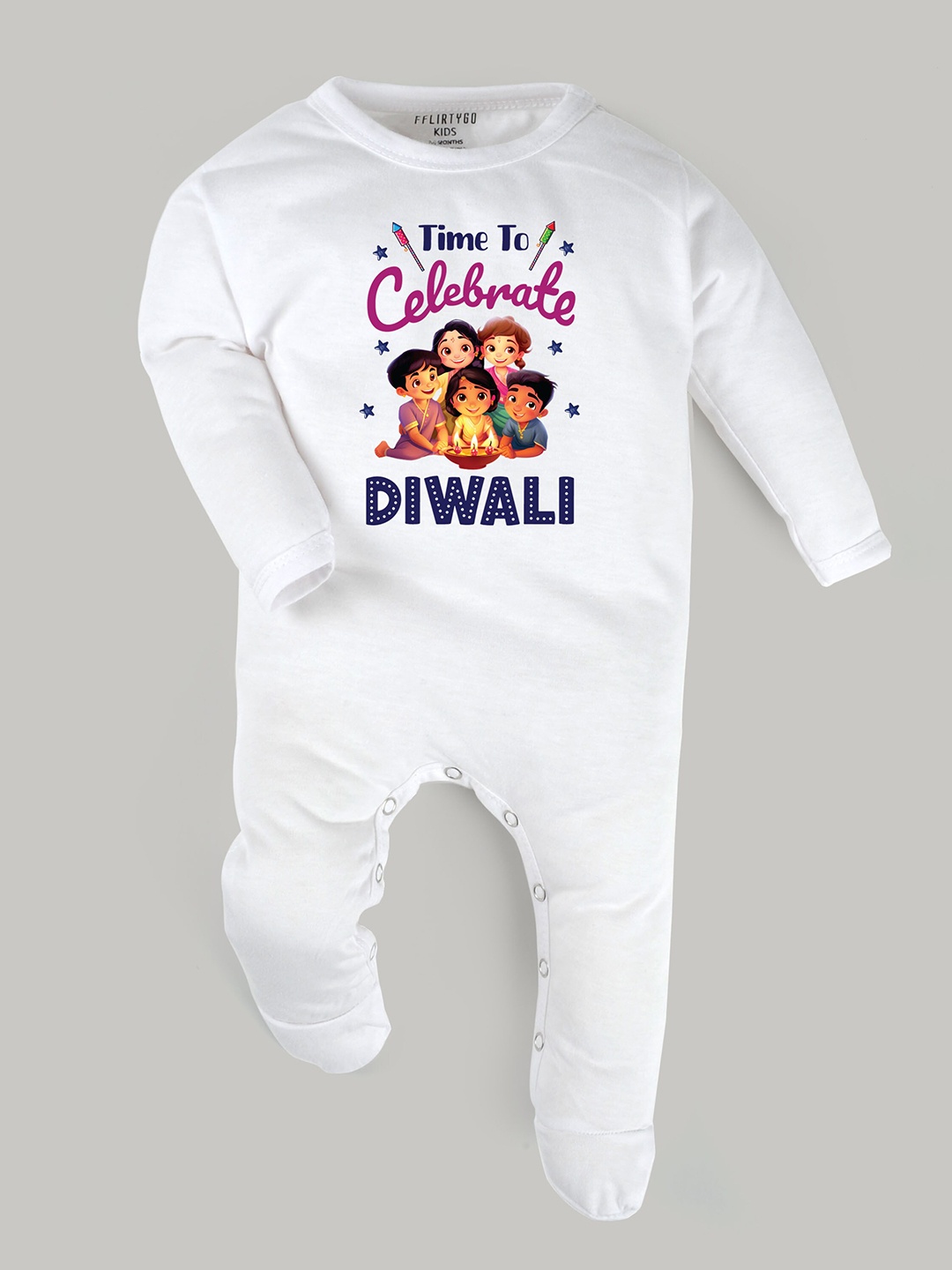 

FFLIRTYGO Infants Printed Cotton Sleepsuit, White