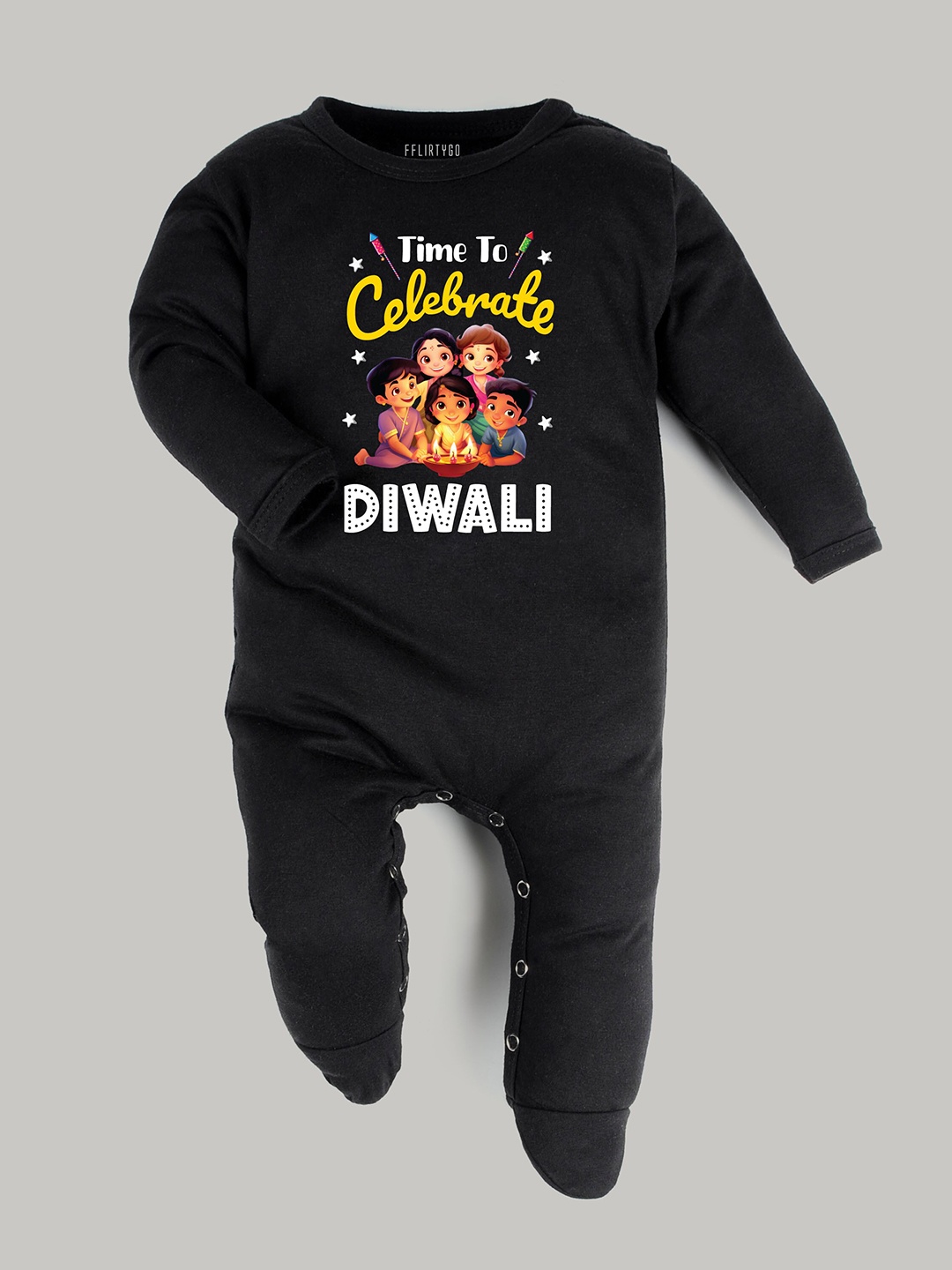 

FFLIRTYGO Infants Kids Printed Pure Cotton Sleepsuit, Black