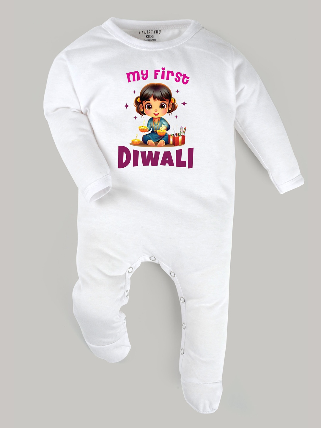 

FFLIRTYGO Infants Printed Pure Cotton Sleepsuit, White