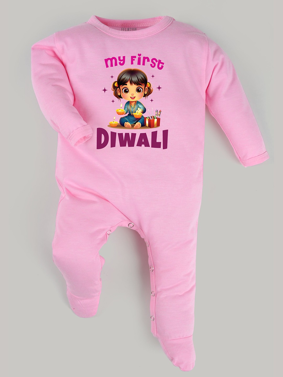 

FFLIRTYGO Infants Printed Pure Cotton Sleepsuit, Pink