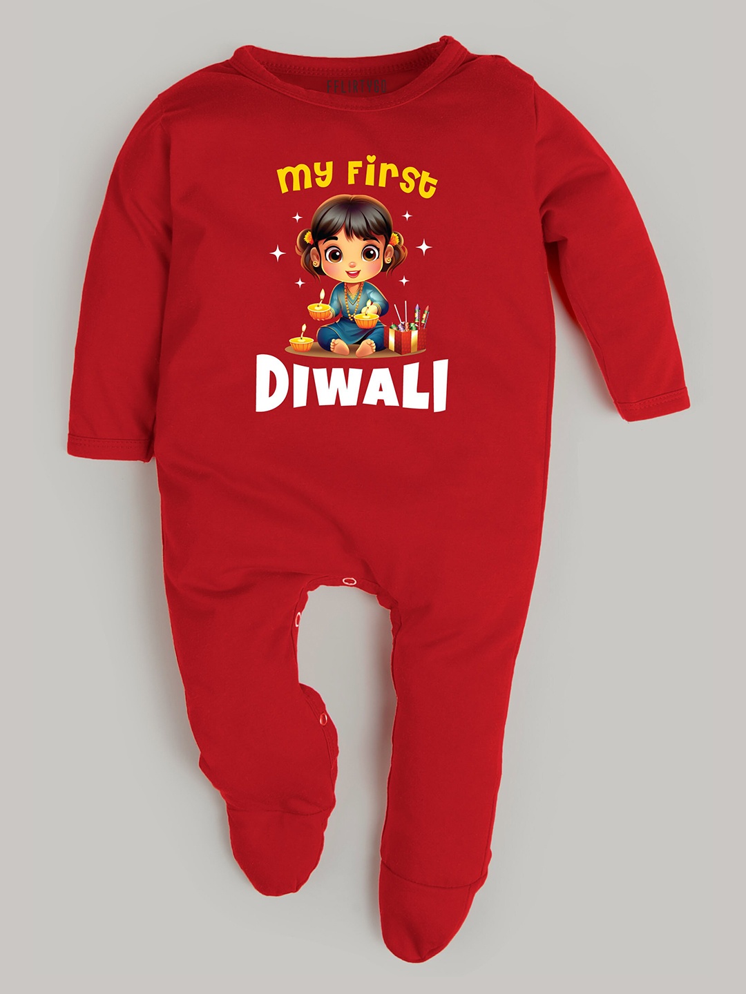 

FFLIRTYGO Infants Printed Pure Cotton Sleepsuit, Red