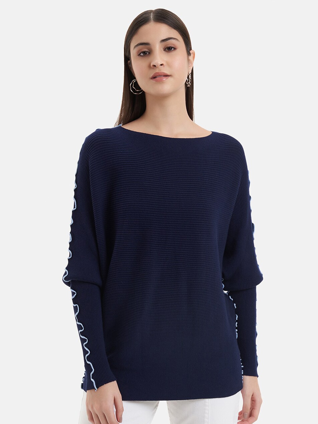 

Kazo Boat Neck Long Sleeves Pullover Sweater, Navy blue