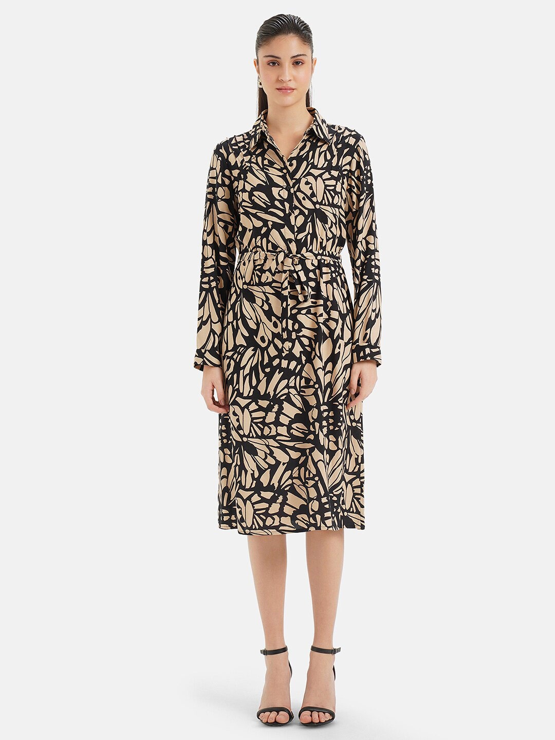 

Kazo Abstract Printed Chiffon Shirt Dress, Black